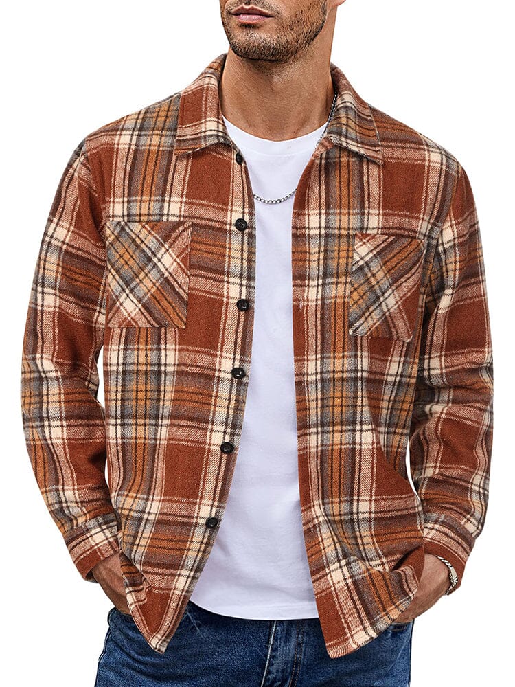 Men's relaxed-fit checked casual jacket with button front closure for everyday layering