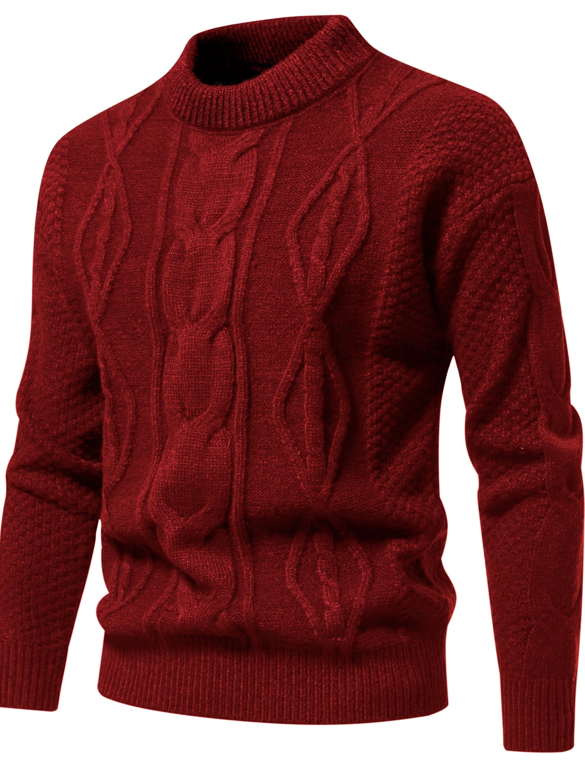 Men's solid knit sweater, vintage-style round neck pullover in monochrome with stretchy breathable fabric