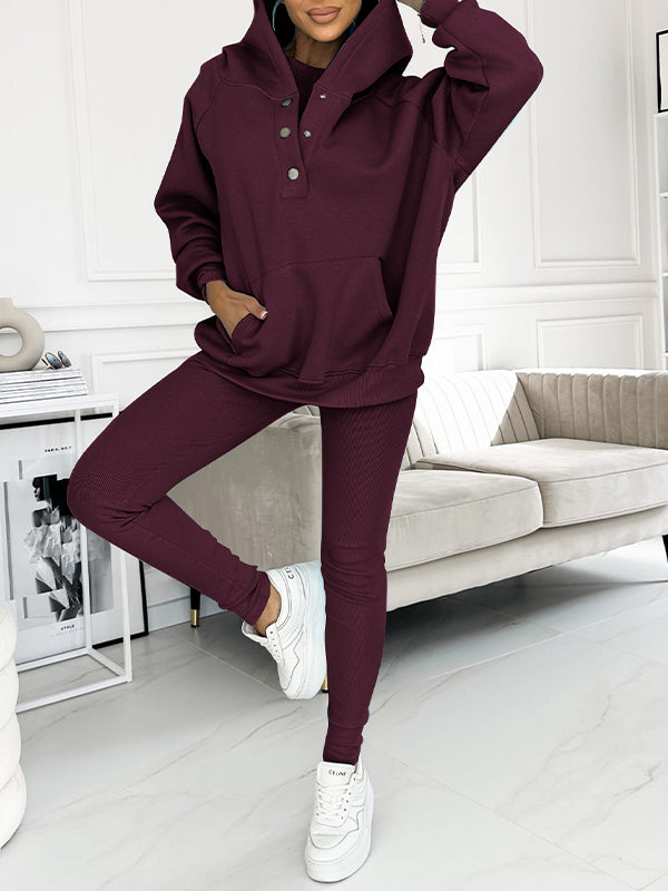 Gray unisex three-piece sweatshirt set with vest, long-sleeve top, and pants cozy loungewear fit
