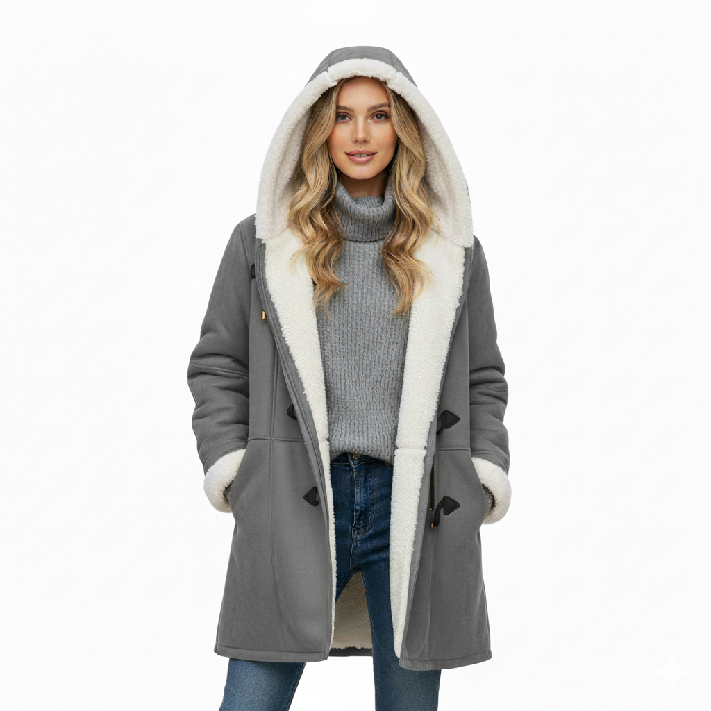 Women's cozy mid-length hooded toggle coat warm winter jacket timeless vintage-inspired style