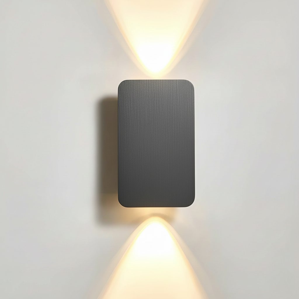 Brushed metal minimalist wall lamp sleek rectangular silhouette soft ambient LED glow modern home decor