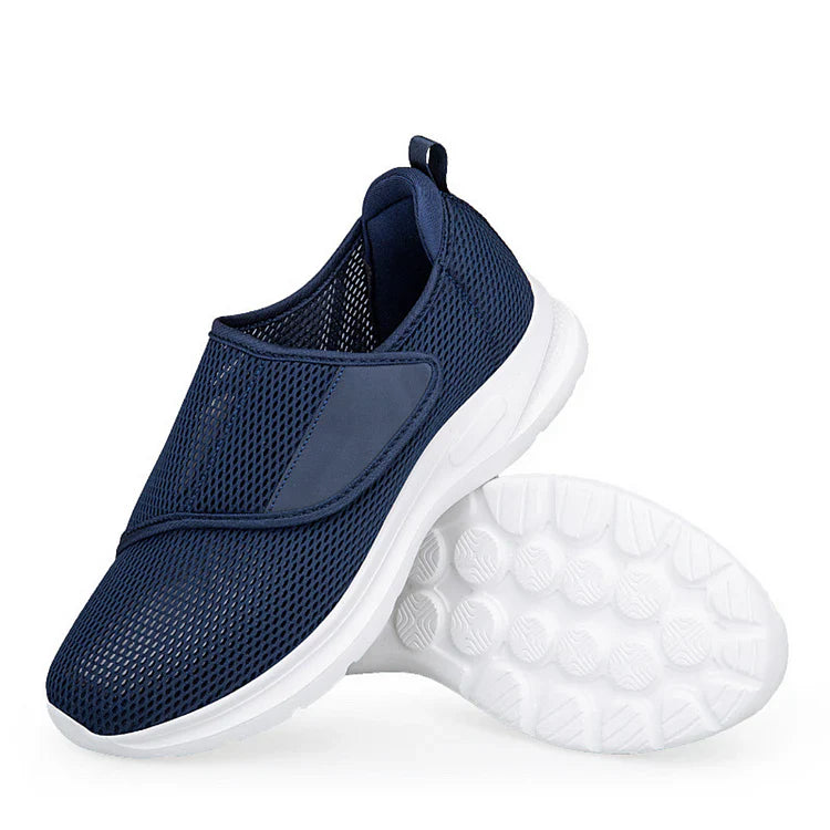 Gray unisex orthopedic walking shoes wide-fit breathable air mesh design for swollen diabetic feet