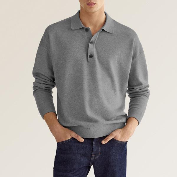 Men's long sleeve polo relaxed fit classic button placket elegant understated style all-day comfort
