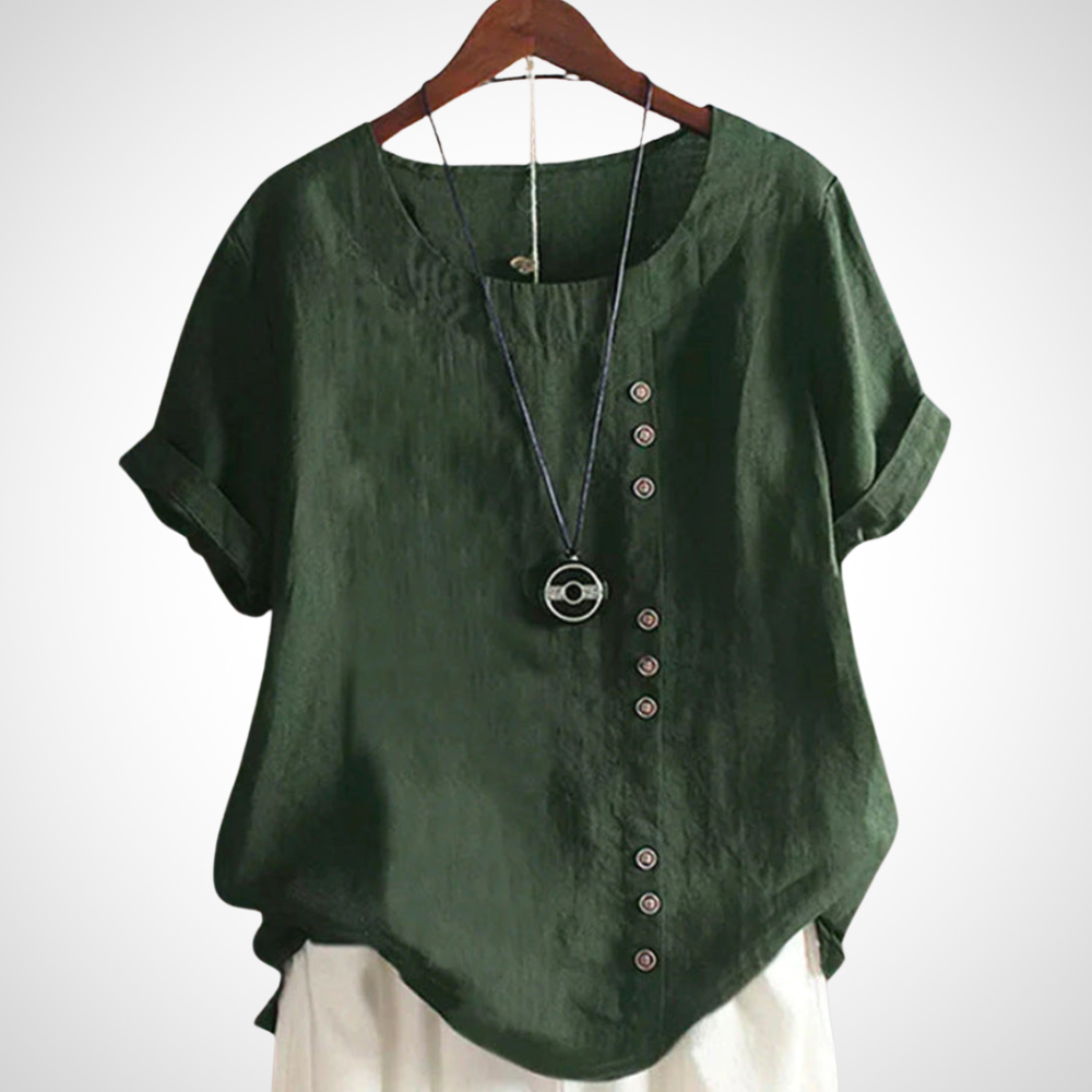 Women's elegant airy blouse, lightweight breathable fabric, artisanal handcrafted detail, refined silhouette