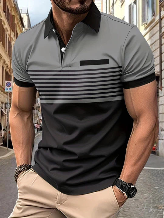 Men's striped polo shirt in classic horizontal stripes, breathable lightweight fabric for casual summer wear