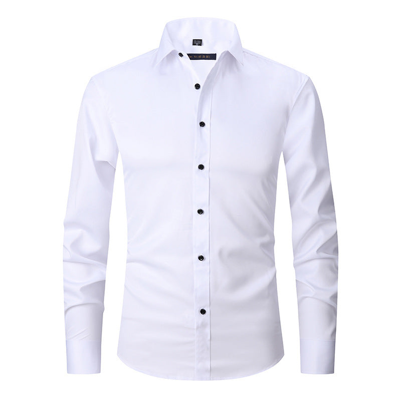 Men's slim fit long sleeve solid stretch shirt in versatile color for all-day comfort