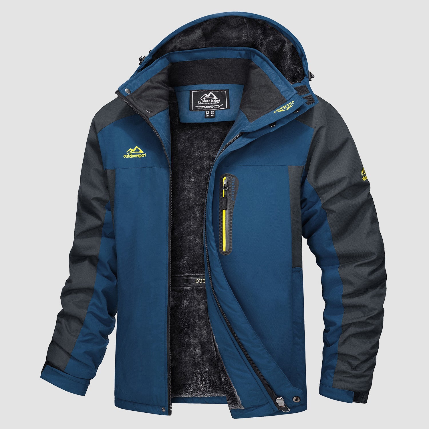 Men's water-resistant ski parka with fleece lining, ultra-warm polyester shell and adjustable drawcords