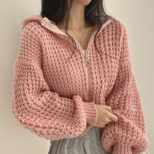 Women cropped oversized knit hoodie sweater cozy urban style with reversible hood long sleeves