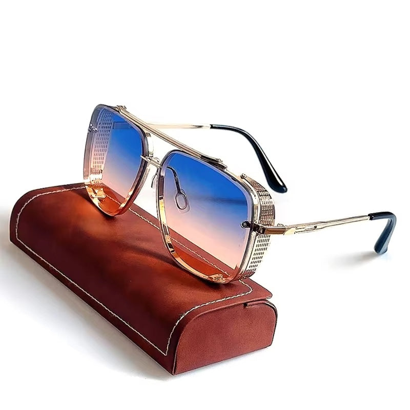 Bold oversized aviator sunglasses sculpted metal frame gradient UV400 lenses retro-futuristic style