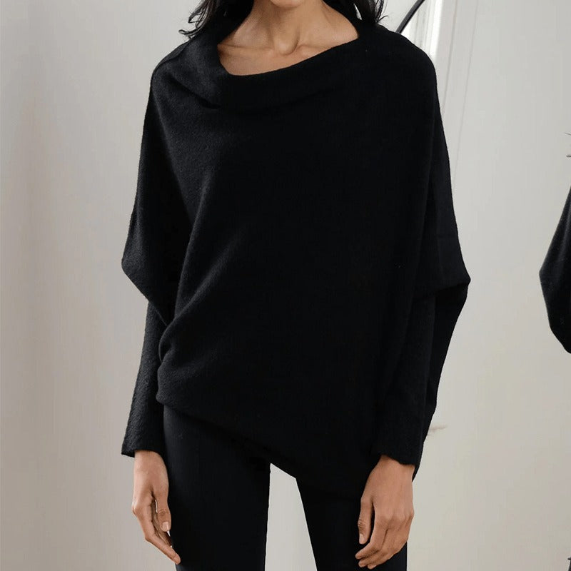 Women's relaxed soft knit sweater with boat neckline, cozy loose fit for all-day comfort