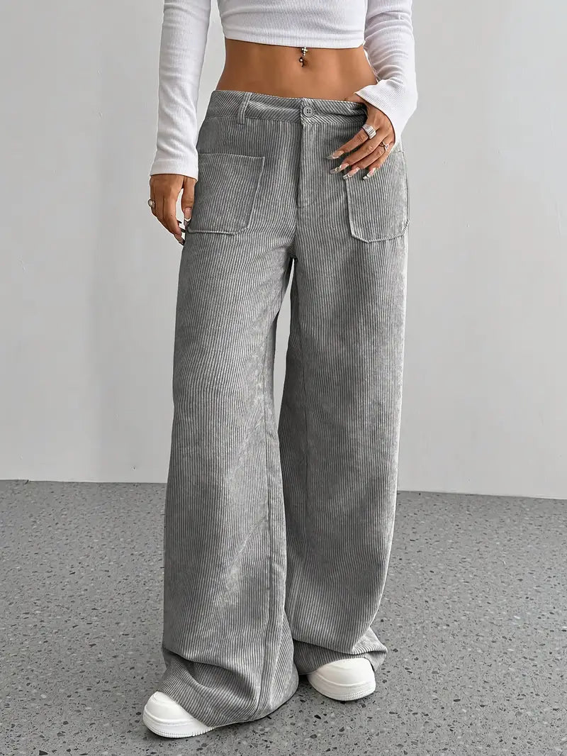 Women's wide-leg corduroy pants cotton blend relaxed oversized fit cozy casual style deep front pockets