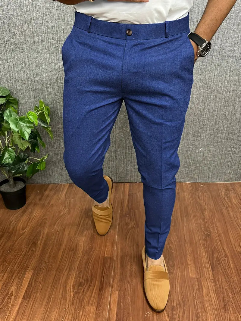 Men's elegant tailored trousers modern cut slim silhouette durable high-quality fabric perfect fit