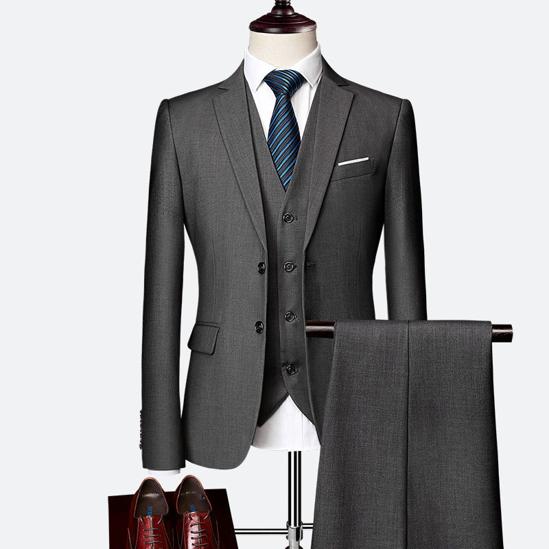 Men's 3-piece tailored fit business suit notched lapel jacket vest trousers formal set