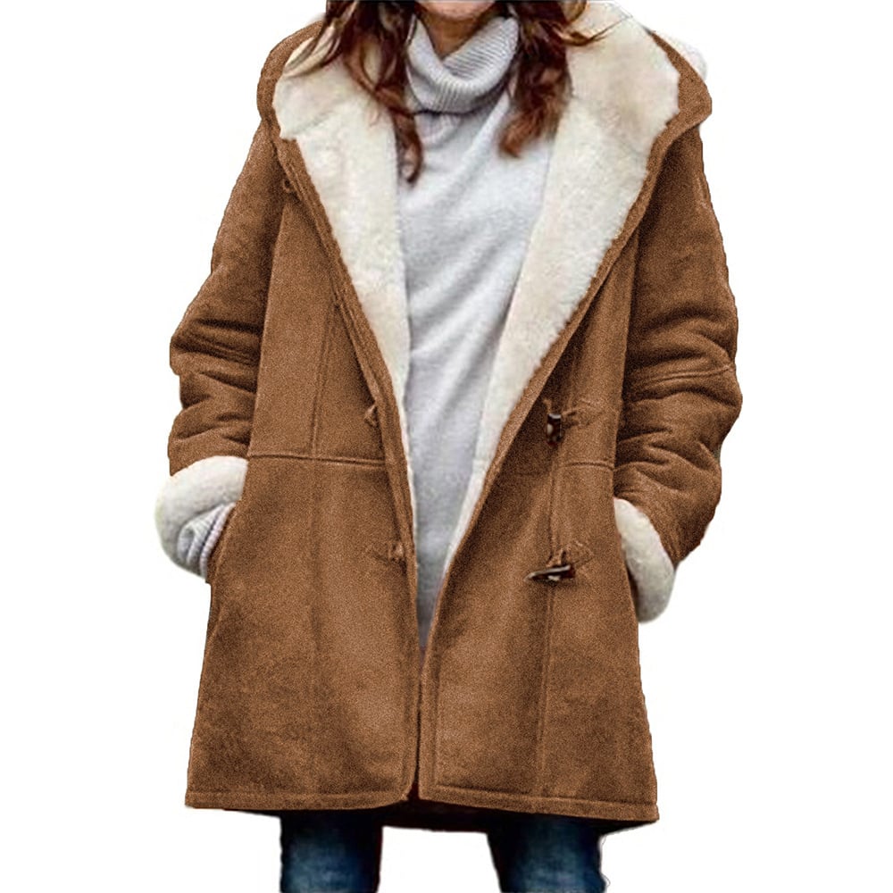 Women's gray hooded fleece jacket with cozy casual fit and sustainable easy-care fabric