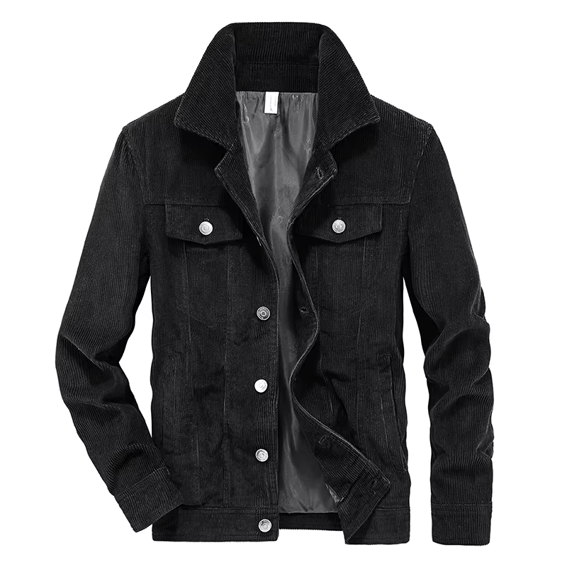 Men's regular fit collared button-front jacket with chest pockets, hip-length casual layering piece