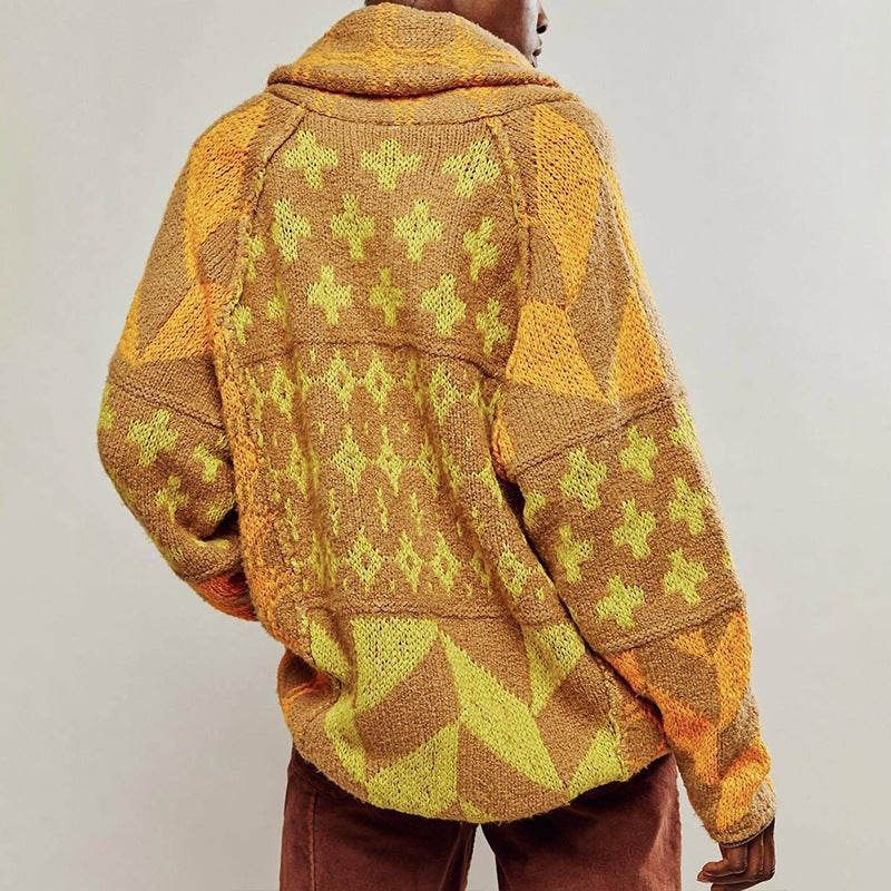 Women's oversized knitted cardigan weighty woven pattern cozy warm relaxed fit neutral tones