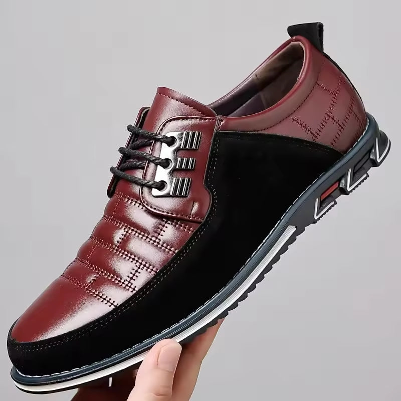 Black full-grain leather oxford shoes with premium stitched upper and performance comfort sole