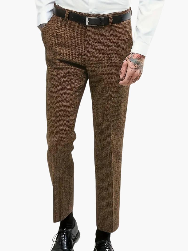 Men's vintage tweed trousers slim tailored fit retro-inspired texture for office and festive wear