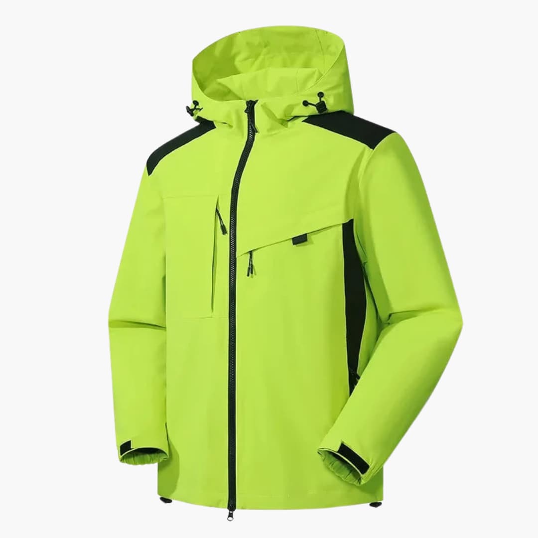 Men's water-resistant ski jacket with hood, zipper pockets, adjustable cuffs, streamlined winter fit