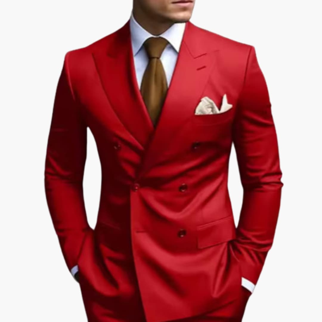 Men's navy double-breasted six-button suit slim-fit lightweight all-season professional two-piece