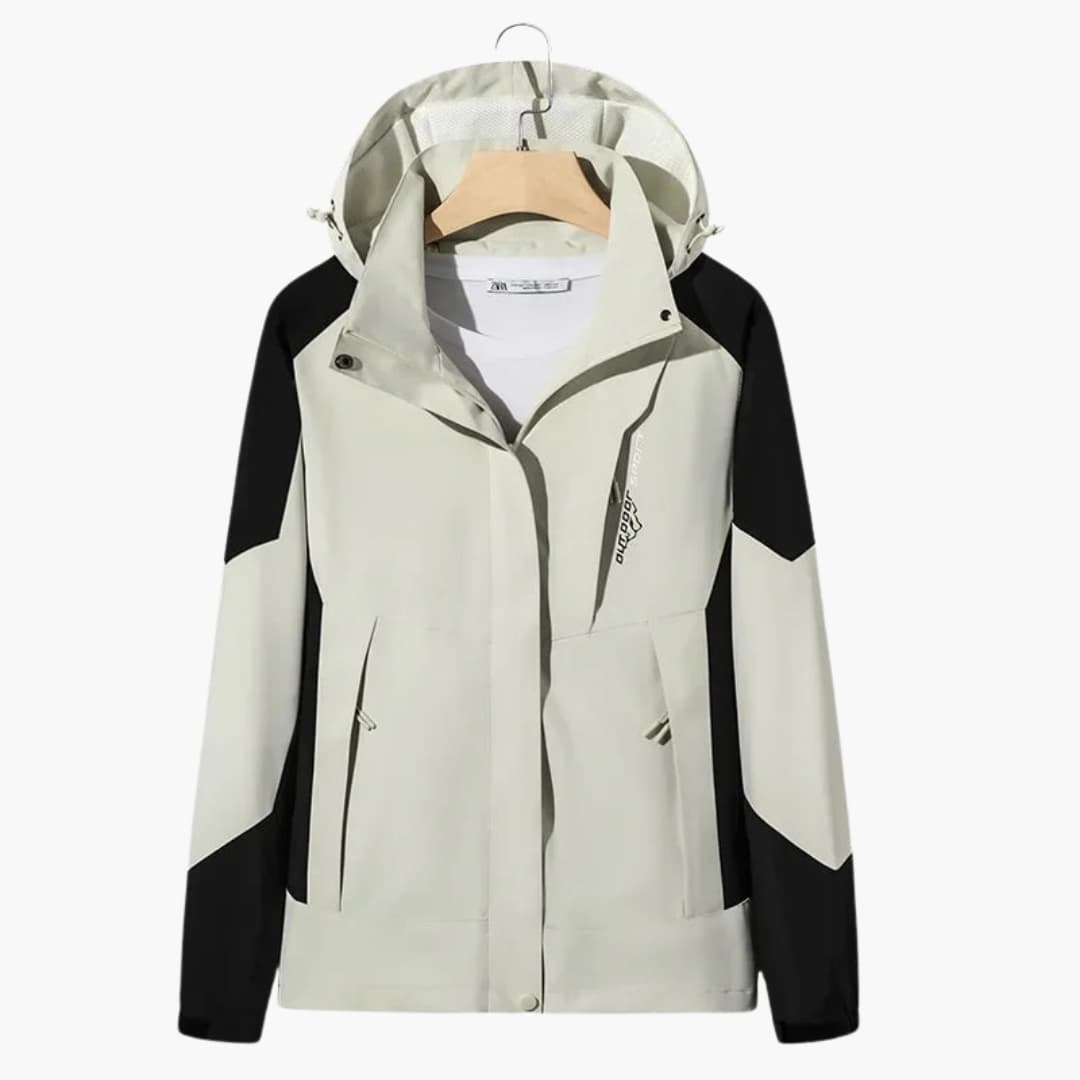 Unisex ski jacket high collar adjustable hood full-zip snap buttons zippered pockets all-weather