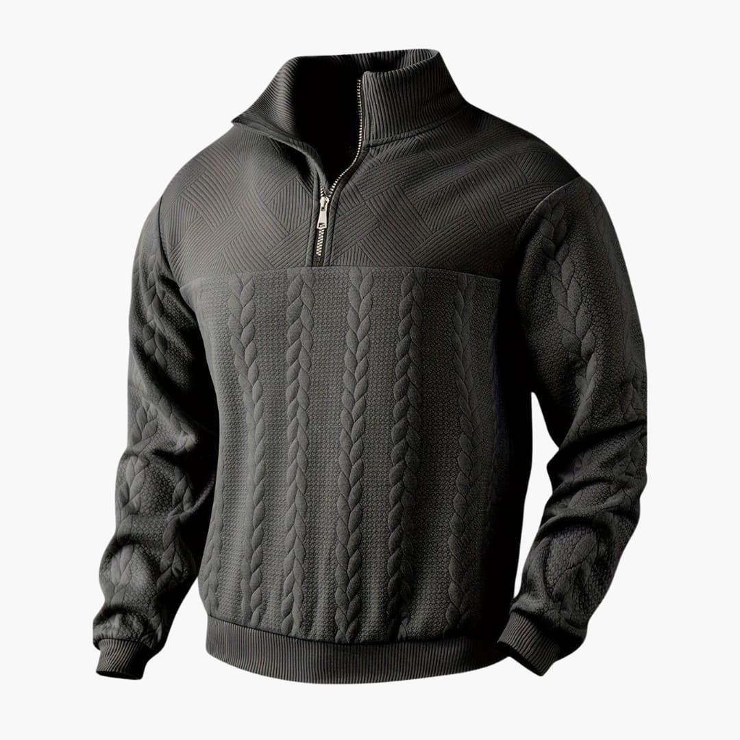 Men's navy half-zip pullover relaxed fit cozy knit collar modern casual everyday style