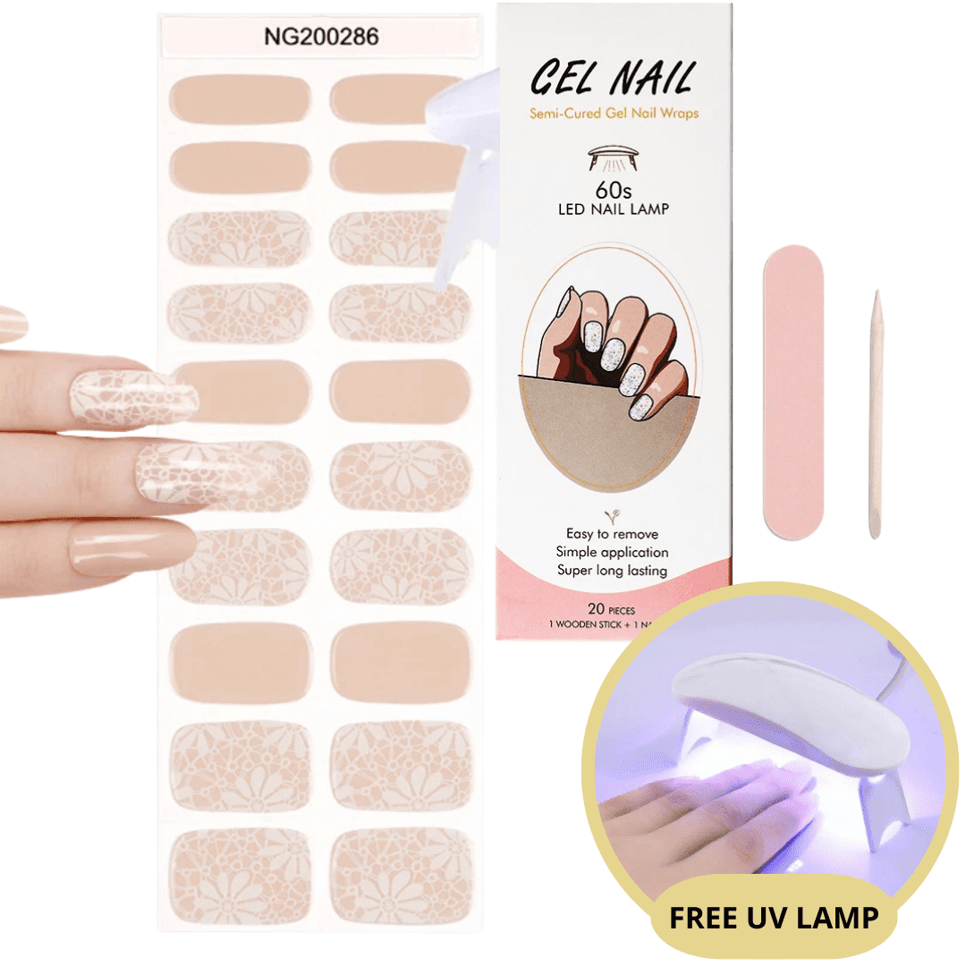 Gel nail sticker kit with UV lamp for beginners, long-lasting salon-quality manicure at home