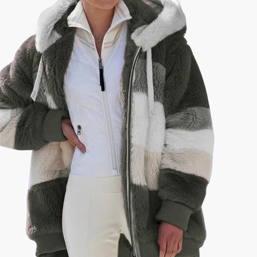 Women's striped zip-up hooded jacket casual cozy fit with drawstring hood everyday wear