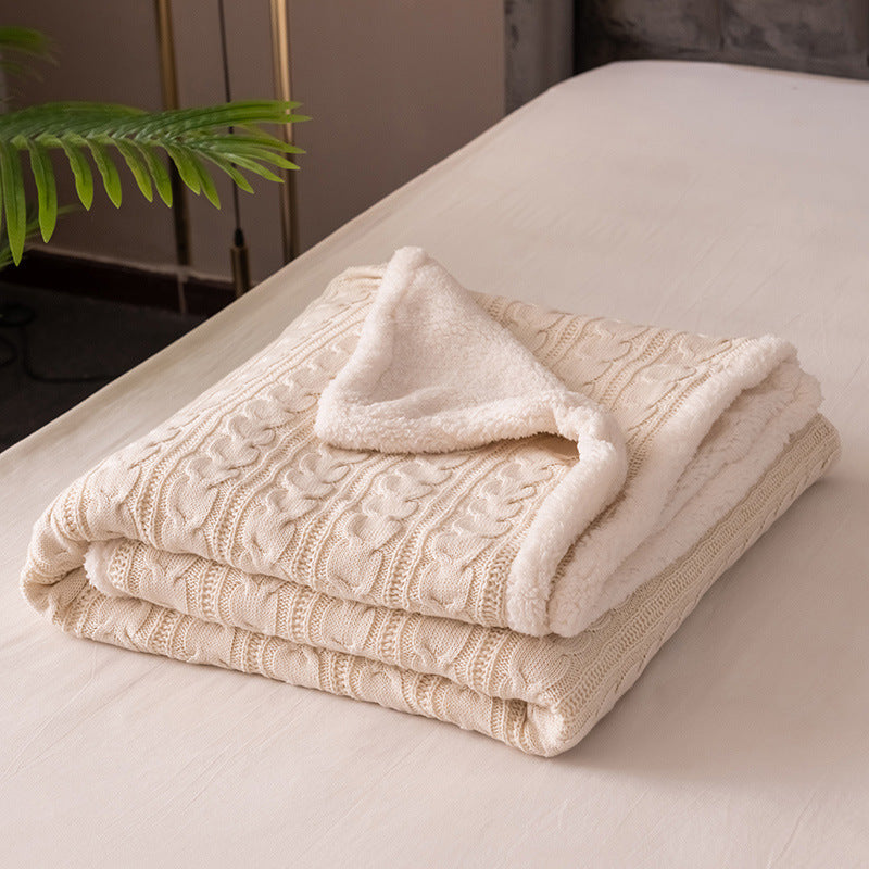 Ivory cable knit sherpa throw blanket reversible dual-texture ultra-soft cozy design for cold nights