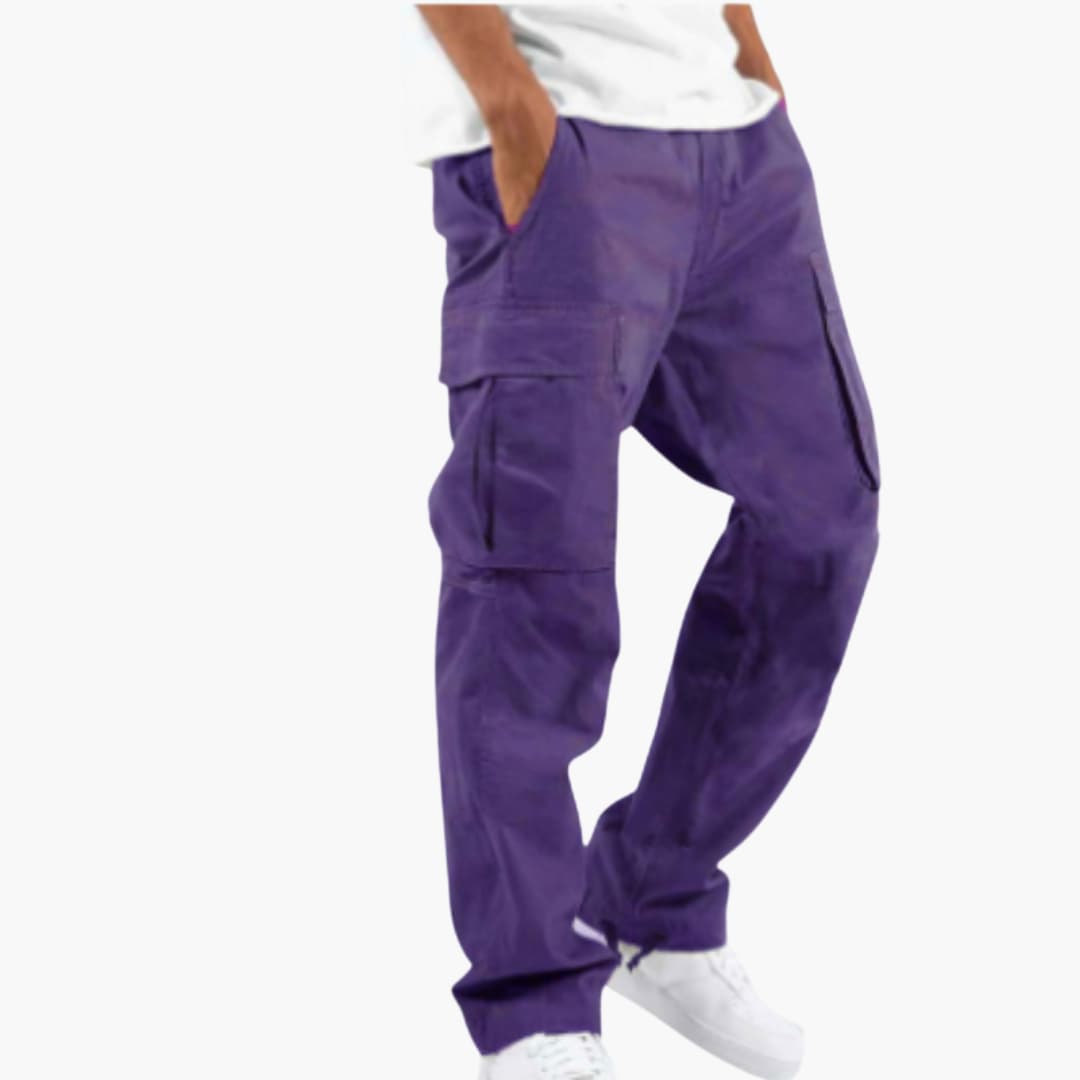 Men's wide-leg cargo pants relaxed fit streetwear style with multiple functional pockets