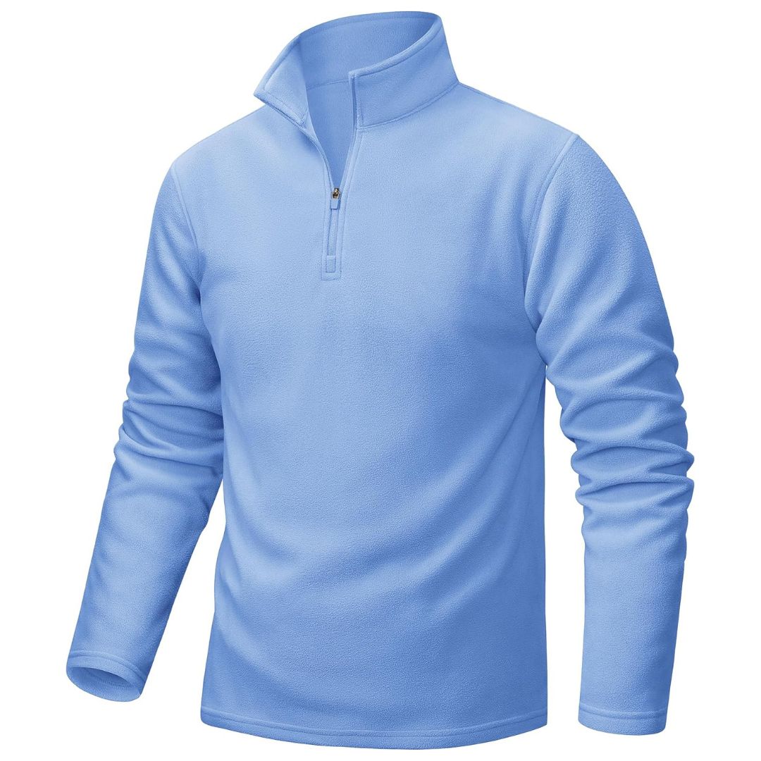 Men's vintage UNCW quarter-zip fleece pullover sweatshirt, windproof stand collar, gray athletic fit