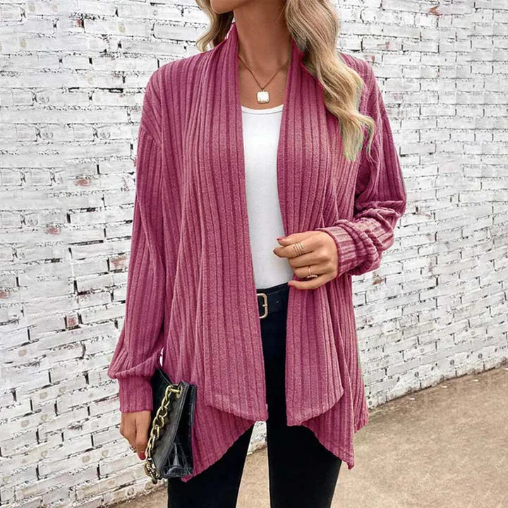 Women's relaxed fit soft knit open front cardigan neutral tone everyday layering essential