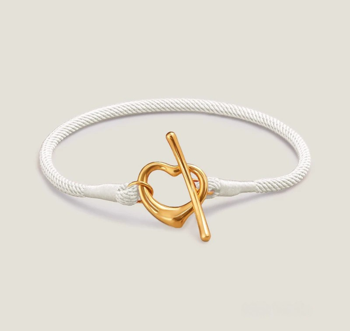 Gold-tone heart toggle rope bracelet adjustable fit tarnish-resistant minimalist woven cord for her