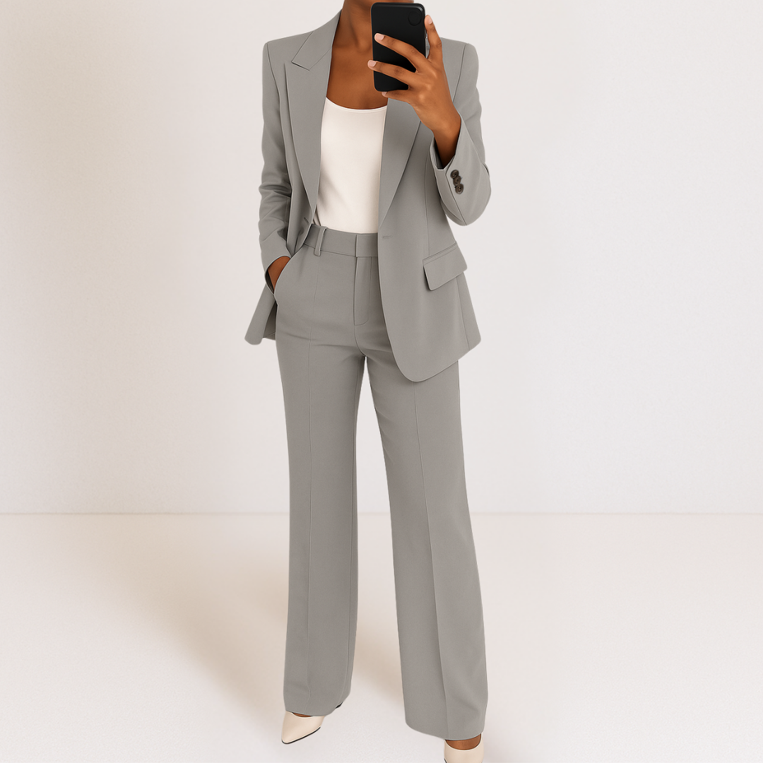 Women's elegant two-piece suit lightweight stretch polyester oversized blazer straight-leg trousers