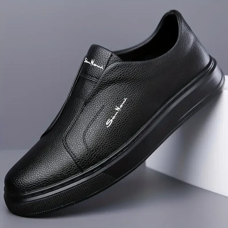San Nori white vegan leather slip-on sneakers with cushioned insole minimalist clean silhouette