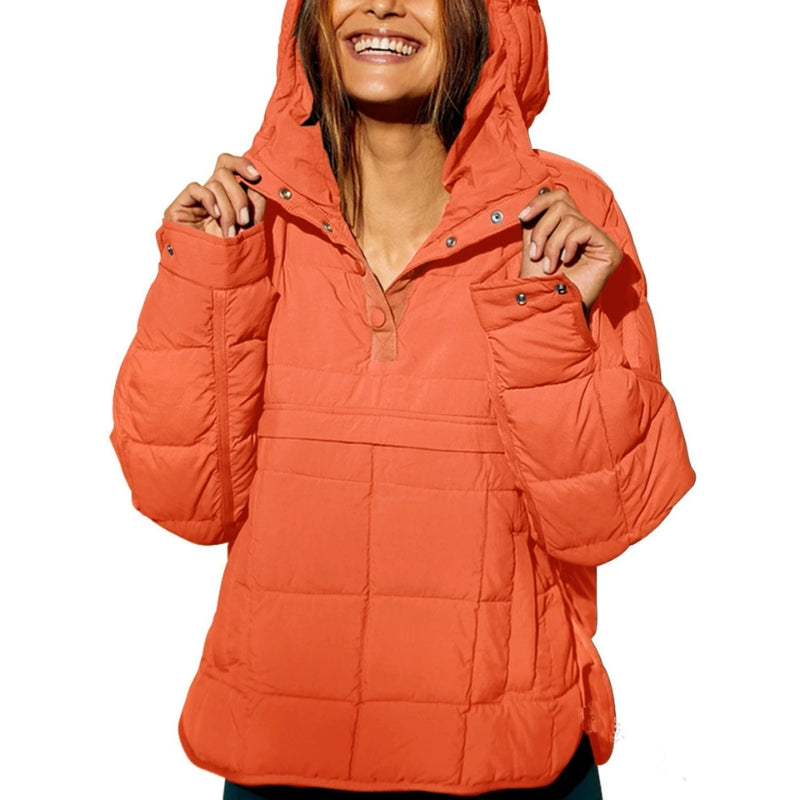 Lightweight hooded pullover puffer jacket with quilted PrimePuffer insulation and water-resistant fabric