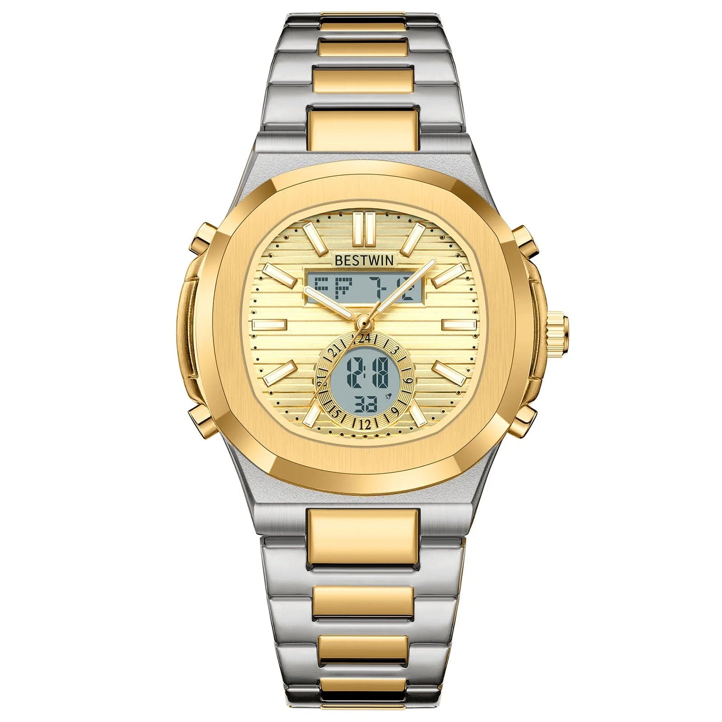Navion hybrid watch stainless steel strap multifunction dial luminous markers water resistant