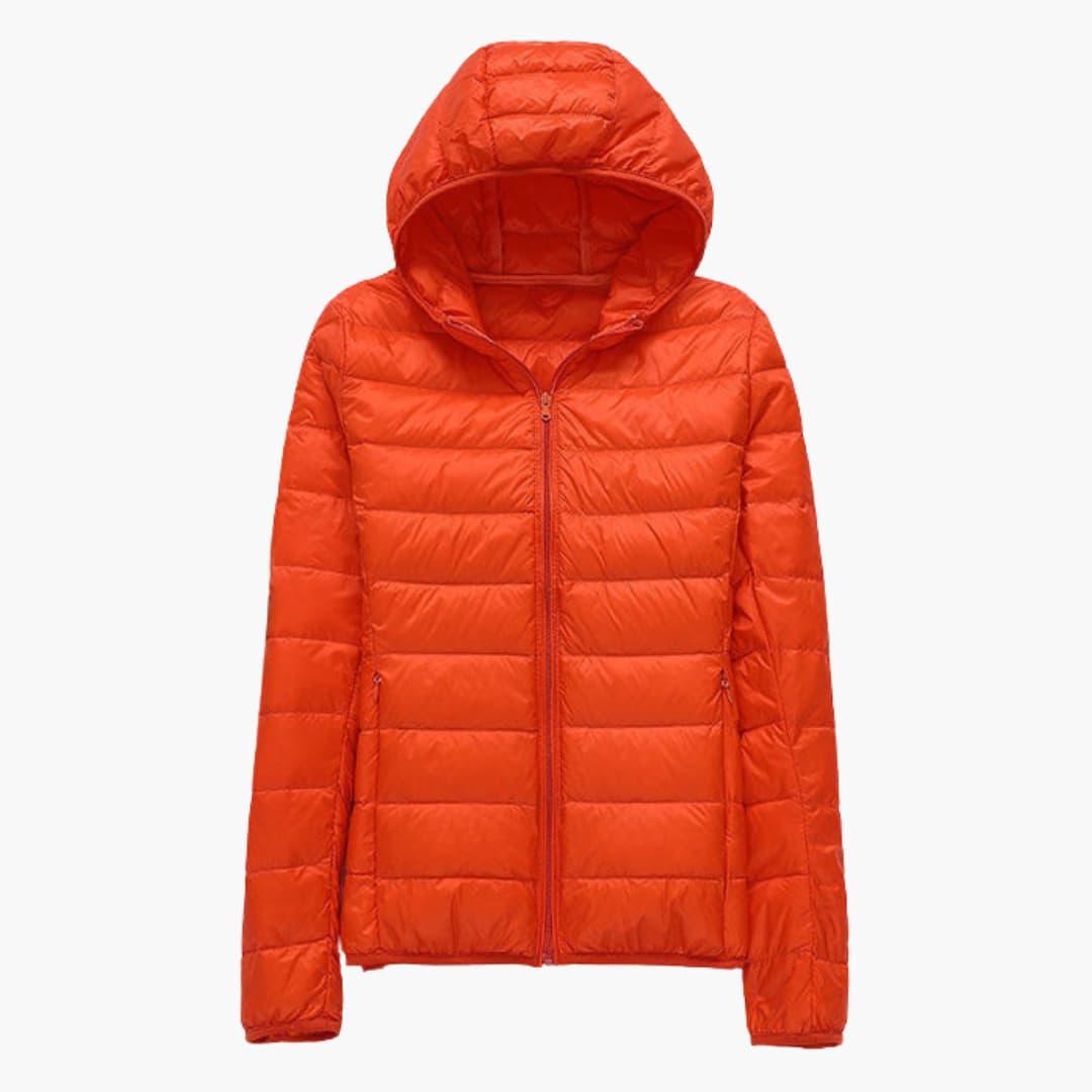 Women's hooded quilted jacket full zip hidden side pockets lightweight transitional outerwear