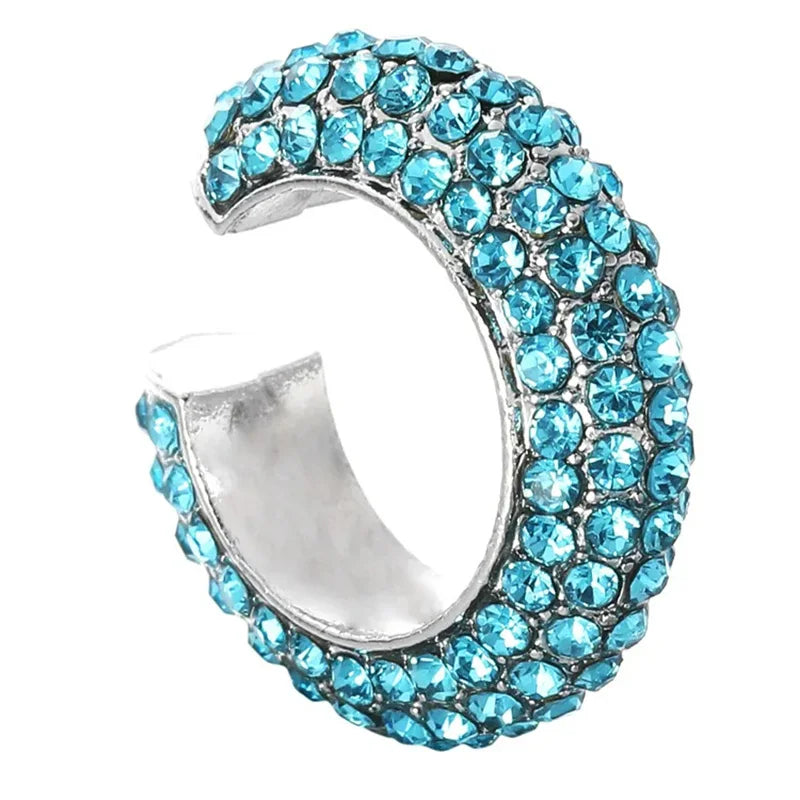 Gold silver halo pavé crystal ear cuff no-piercing bold chunky sparkle high-shine alloy trendy