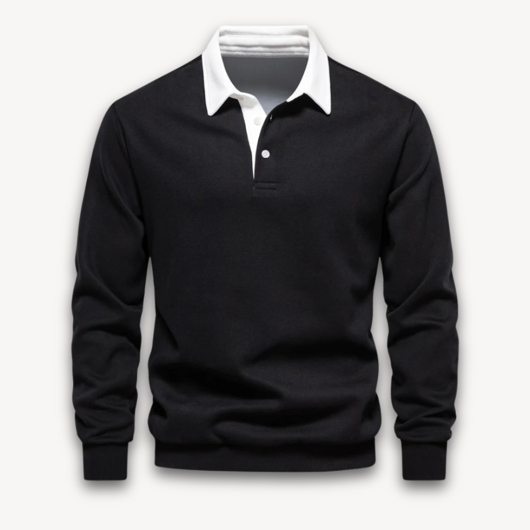 Navy regular fit long sleeve polo sweater soft cotton knit natural fiber modern men knitwear