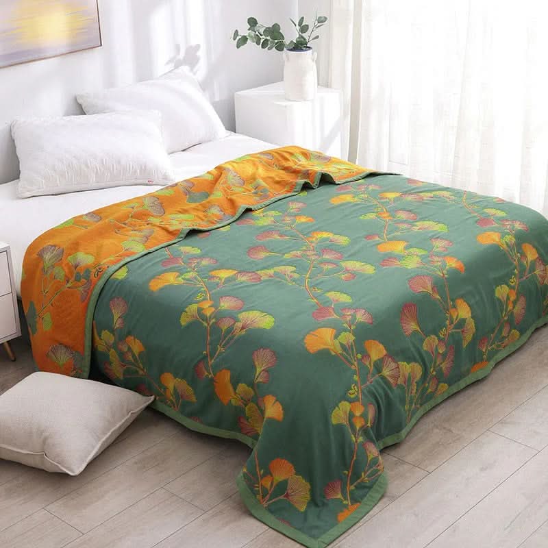 Soft cotton throw blanket reversible botanical leaf pattern cozy contemporary living room décor
