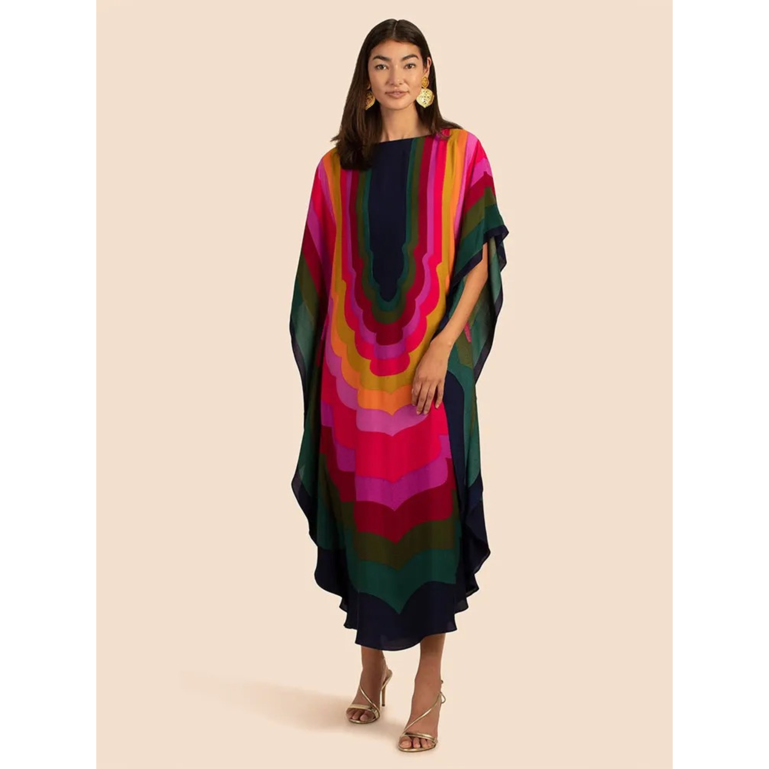 Women's loose fit V-neck kaftan beach cover-up, light airy fabric in bohemian style