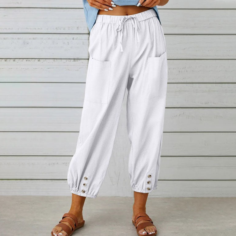 Women's wide leg cotton linen blend pants, relaxed everyday fit with gentle stretch for travel
