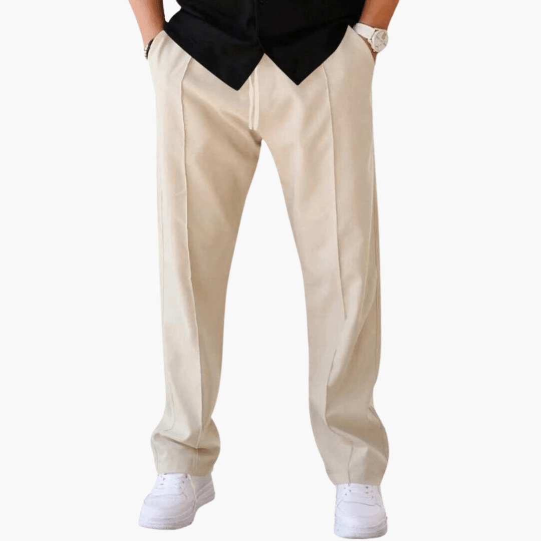 Men's tailored casual pants elegant slim fit versatile navy office trousers all-day comfort fabric