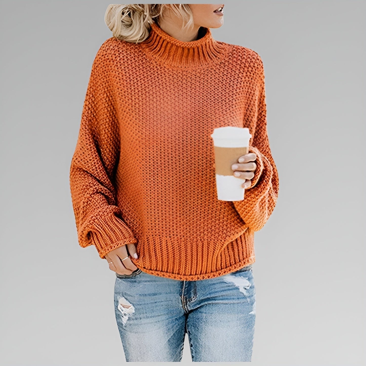 Women's oversized chunky knit sweater, relaxed fit with cozy textured knit for effortless casual elegance