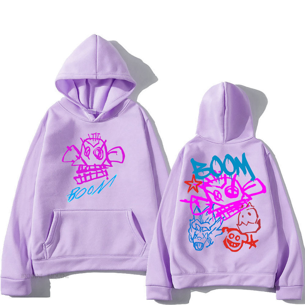 Arcane Jinx cartoon print long sleeve hoodie blue polyester soft fabric vibrant fandom design