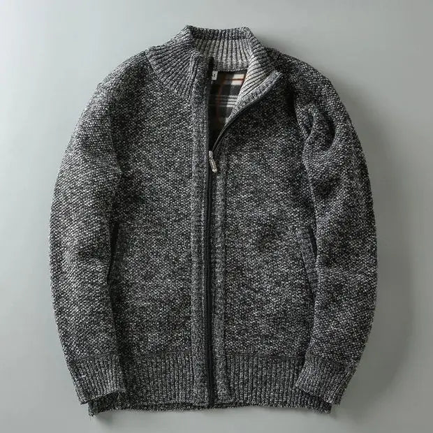 Nordic wool blend hip-length zip-up cardigan unisex ribbed knit casual Scandinavian everyday layer