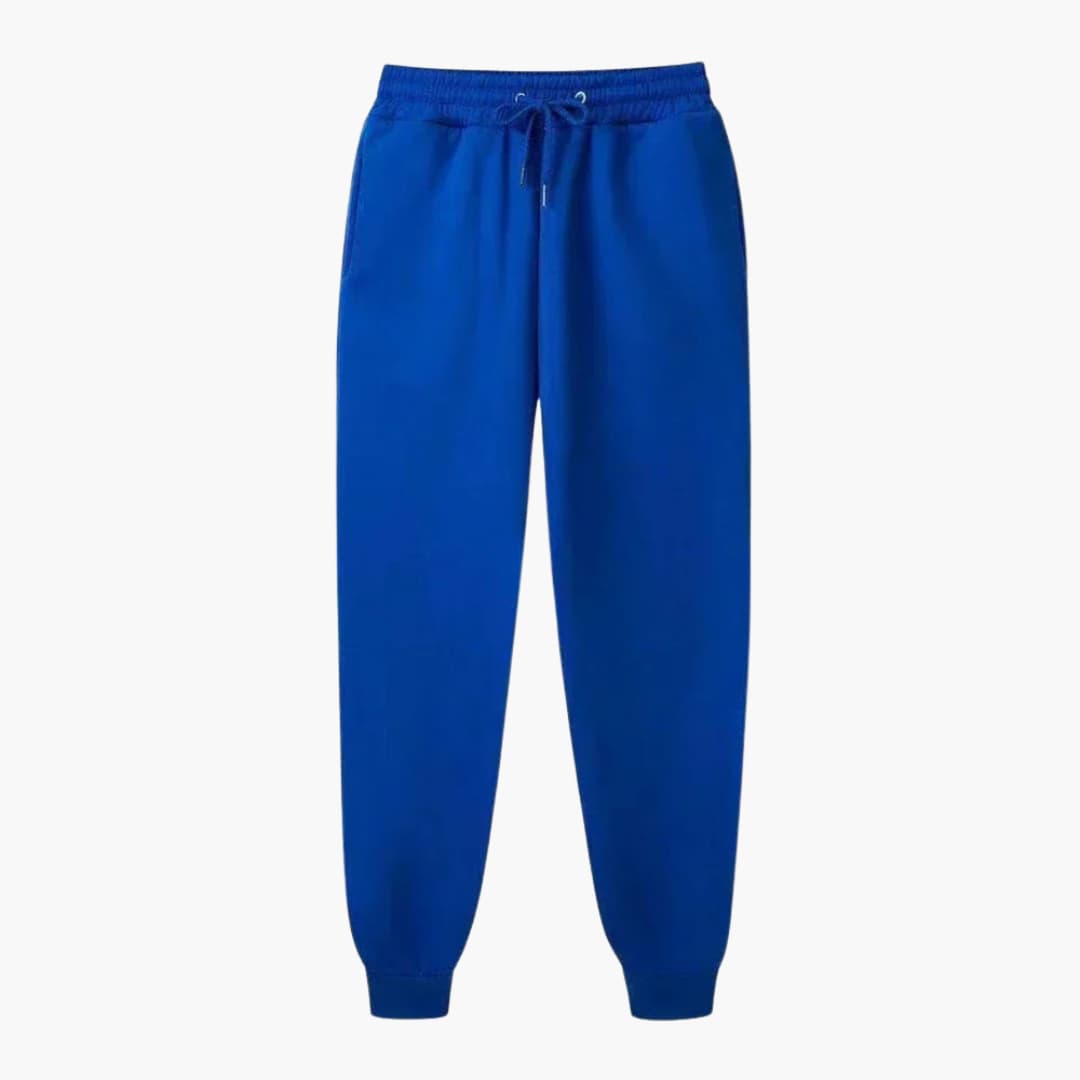 Unisex tapered jogger pants with elastic drawstring waistband and ribbed cuffed hem