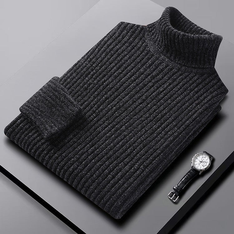 Men's ribbed wool turtleneck sweater regular fit classic style cozy warmth neutral tone