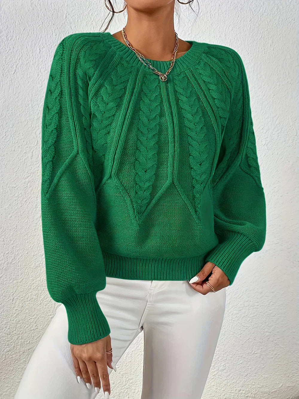 Women's cream cable knit crocheted sweater relaxed fit with textured crochet-inspired pattern